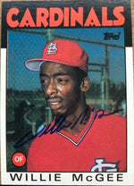 Willie McGee Signed 1986 Topps Baseball Card - St Louis Cardinals - PastPros