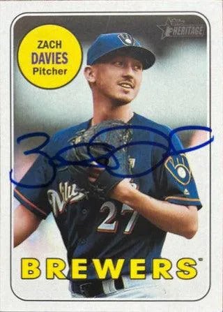 Zach Davies Signed 2018 Topps Heritage Baseball Card - Milwaukee Brewers