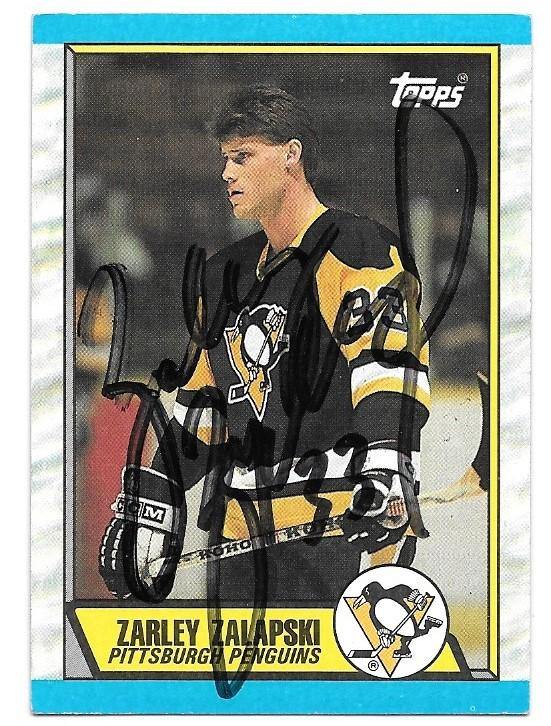 Zarley Zalapski Signed 1989-90 Topps Hockey Card - Pittsburgh Penguins - PastPros