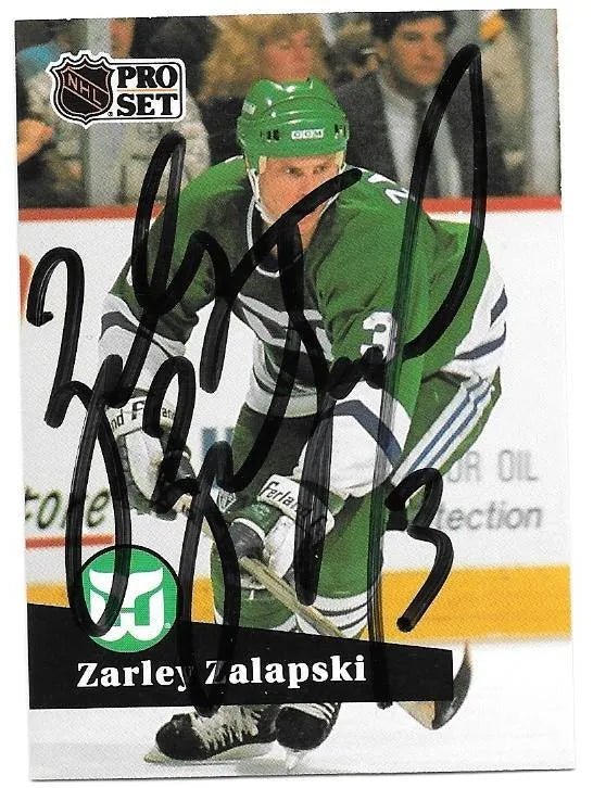 Zarley Zalapski Signed 1991-92 Pro Set Hockey Card - Hartford Whalers