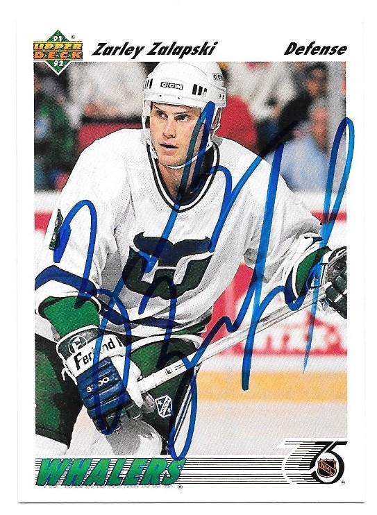 Zarley Zalapski Signed 1991-92 Upper Deck Hockey Card - Hartford Whalers - PastPros