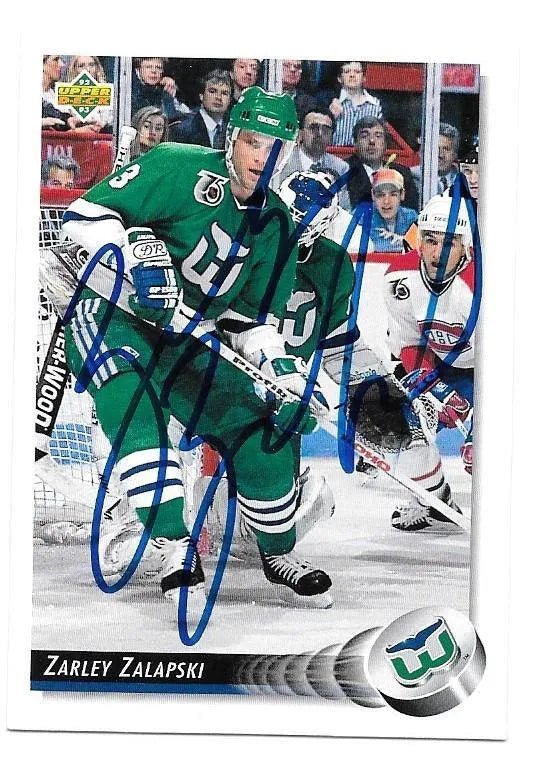 Zarley Zalapski Signed 1992-93 Upper Deck Hockey Card - Hartford Whalers